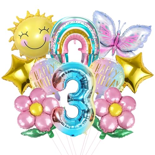 Mizijia 10 Stück Schmetterlinge Geburtstagsdeko 3 Jahre Junge Mädchen, Schmetterlinge Luftballons Set, Party Deko Ballons, Folienballon Deko, Kinder Geburtstag Deko Party Luftballons (3) von Mizijia