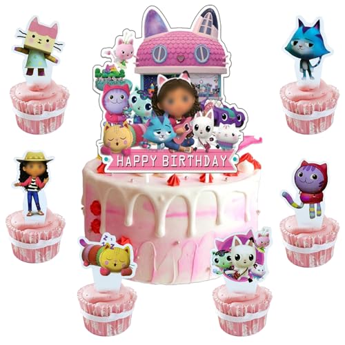 Mizijia 25 Stück Gabys Dolhouse Tortendeko Mädchen, Gabys Dolhouse Kuchen Deko Kindergeburtstag, Cake Topper Set, Happy Birthday Topper für Kinder Geburtstag Party Kuchen Dekoration Supplies von Mizijia