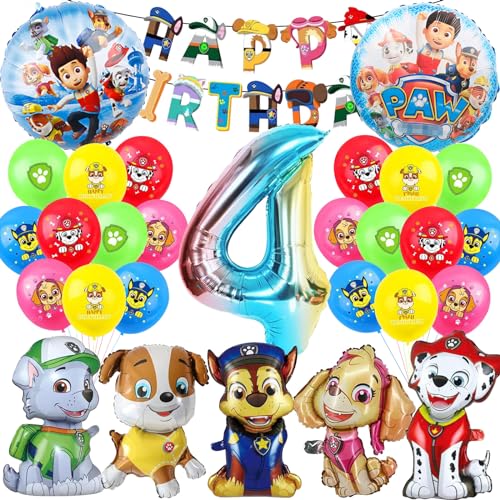 Mizijia 29 Stück Paw Dog Luftballons Geburtstag Set 4 Jahre Junge, Dog Geburtstagsdeko Folienballon, Kindergeburtstag Luftballons, Paw Dog Geburtstag Party Deko Ballons Set für Kinder (4) von Mizijia