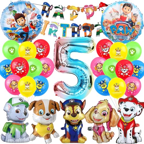 Mizijia 29 Stück Paw Dog Luftballons Geburtstag Set 5 Jahre Junge, Dog Geburtstagsdeko Folienballon, Kindergeburtstag Luftballons, Paw Dog Geburtstag Party Deko Ballons Set für Kinder (5) von Mizijia