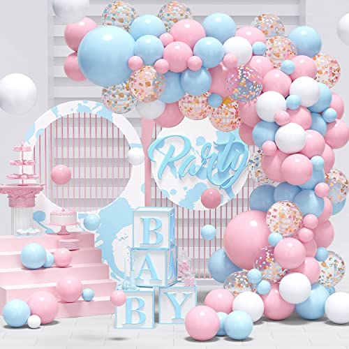 Mizontami 149 Stück rosa blaue Ballongirlande Kit Geschlecht Reveal Dekorationen Baby Dusche Ballonbogen mit Pastell rosa blau Konfetti Ballons für Jungen Mädchen Baby Geschlecht Reveal Party von Mizontami