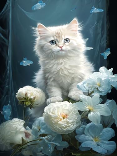 MjhRcll DIY Reizende katze Diamond Painting Set Erwachsene Kinder, Diamond Painting Bilder 5D Weiße Katze Diamond Kunst Tier Diamond Malerei Set Cross Stickerei Malerei Kits für Heimdekor 30x40 cm von MjhRcll