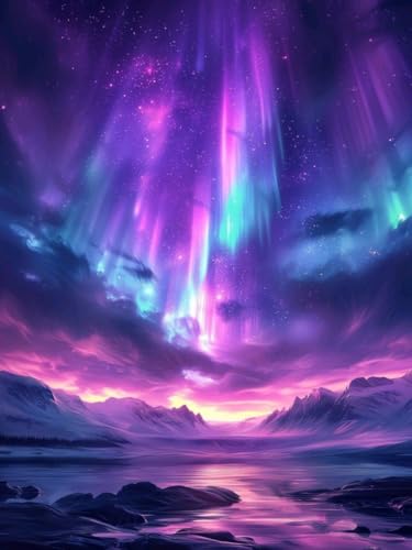 MjhRcll Diamond Painting Bilder Set Erwachsene,30x40 CM/12x16 Inch Natur Landschaft Aurora Polarlichter,5D Diamond Painting Bilder Erwachsene mit Zubehör Für Wohnzimmer Dekoration von MjhRcll