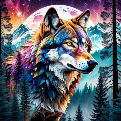 MjhRcll Wolf Diamond Painting Erwachsene,Tiere und Wald Diamant Painting Bilder,Strass Stickerei Kreuzstich Kunst Handwerk für Zuhause Wand Dekor 35x35cm von MjhRcll