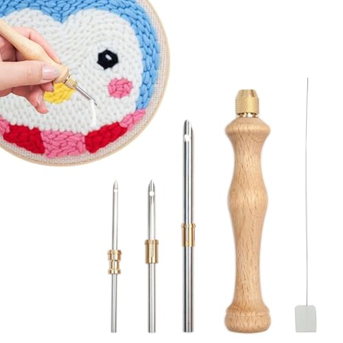 Griff Stanznadel, Holzgriff Nähen Nadel, Stickstift Aus Holzgriff, Needle, Multifunktionale einstellbare Weben Werkzeuge, Nadel Kit, für Nähen, Handarbeit, d-iy Crafts von Mkiujhn