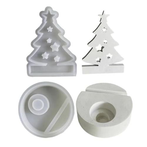 Silikonformen Gießformen Kerzenhalter, Weihnachtsbaum Kerzenhalter Herstellungsform, Weihnachtsbaum Silikonform mit Sockel, Weihnachtsbaum Epoxidharz Silikongussformen, für Heimdekoration(A) von Mkiujhn