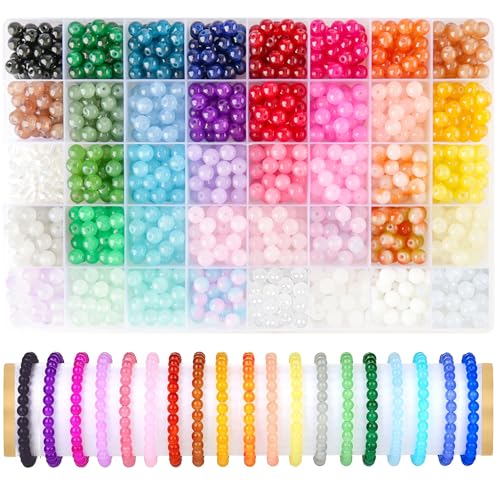 1200PCS Glass Beads for Jewelry Making, 40 Colors 8mm Crystal Beads Bracelet Making Kit Glass Beads Bulk for Bracelets Making Kit Jewelry Making Earring Necklaces and DIY Crafts Glass Round Beads Bulk von Mlanbeads