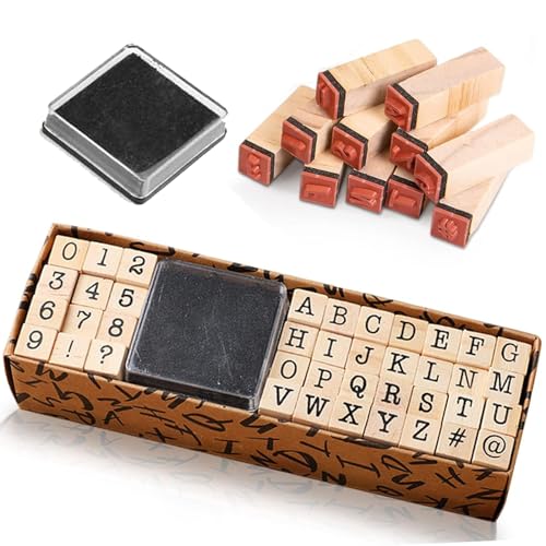 40 Stück Holzstempel Alphabet Buchstaben Stempel Set Alphabet Stempel Set Buchstaben und Zahlen Stempel Set Vintage Holz Alphabet Briefmarken mit Stempelkissen für Kunst, Handwerk, Kartenherstellung von Mlczwt