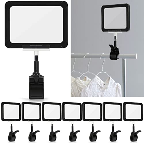 Acryl-Schilderhalter mit Klemme, 15,2 x 22,9 cm, Doppelkopf-Display-Clips mit PVC-Kartenschutz, drehbares Schild, Preisschild-Clip-On-Schild-Display für Hangrails oder Rohre (7 Stück) (schwarz) von Mlici