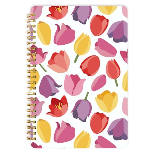 Mlife Notizbuch A5 Ringbuch,Spiralbindung Notizblock-160 Seiten,100 g/m²Tintenfestes Papier,Hardcover Collegeblock Notizblock mit Taschen,Elastisch für Tagebuch für Erwachsene&Bullet Journal(Tulpen) von Mlife