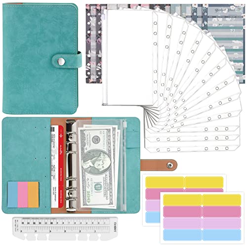 Mlife Ringbuch,Budget Planner - 26pcs Leder Notizbuch Ordner mit Klar Plastik Binderumschlägen,Budgetblätter,Etikettenaufklebern,Geld Aufbewahrung ​Sparbuch für Reisen und Tagebuch (Hellblau) von Mlife