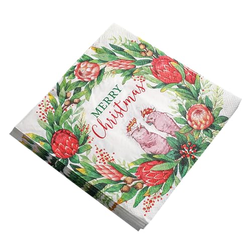 Merry Christmas Dessert Napkins | Festive Decorative Napkins | Red and Green Wreath Guest Napkins for Parties, Lunch, Dinner, and Bathroom Decor von Mlllokfki