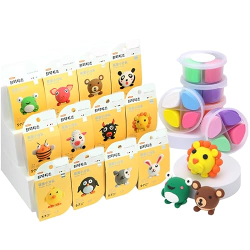 Mlllokfki Cute Pet Sculpting, Dessert Clay Crafts, Dinosaur Theme Clay, Soft Creative Art, Lightweight Foam Clay, Bouncing Clay Putty, Fun Art Supplies, 12 Styles Sculpting, Colorful Clay Set for Kids von Mlllokfki