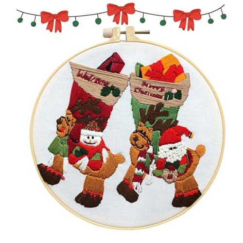 Mlllokfki Holiday Embroidery Kits für Erwachsene | Christmas Stocking Kit mit 7,87 Zoll Hoop | Elk Design Hand Needlepoint Set für fröhliches Handwerk für alle Altersgruppen von Mlllokfki