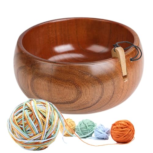 Wooden Yarn Bowl, tragbar, rund, mit Haken, rustikaler Garnhalter, strapazierfähiger Haken-Behälter, Garnhalter, Garn-Schüssel, Häkelnadeln, Zubehör, handgearbeitete Garnhalter, von Mlllokfki