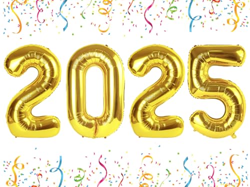 101.6 cm 2025 Zahlenballons, 2025 Gold Ballons, Große Folie Happy New Year Ballons für 2025 Silvester Party Supplies Silvester Dekorationen Weihnachten Abschlussfeier Geburtstag Gold von Mluchee