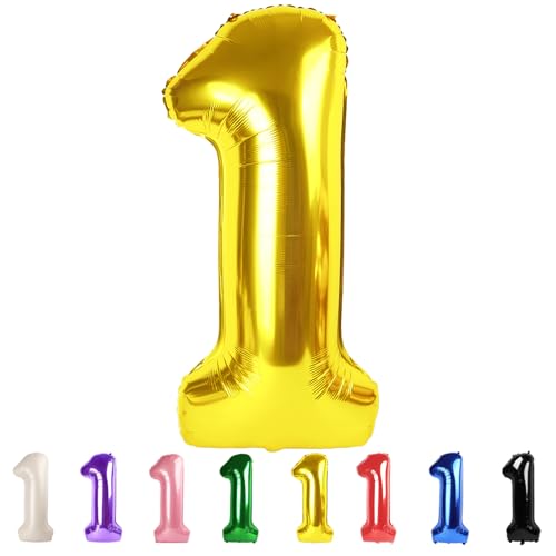 Ballon Nummer Eins 1 Luftballons zum 1. Geburtstag, 40 Zoll große Folien-Mylar-Goldballons für Mädchen Junge 11 21 31 Fotoshooting, Roblox Party Dekorationen von Mluchee