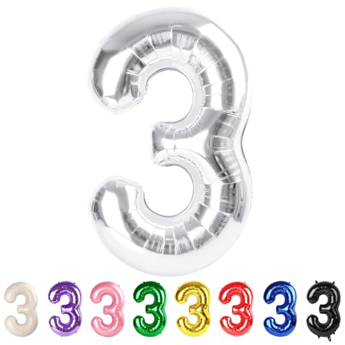 Ballon Zahlen Happy Birthday Dekorationen für Frauen Männer, 40 in Silber Zahl 3 Ballons Jumbo Folie Helium Mylar Party Dekorationen für Hochzeit, Feier, Abschlussfeiern von Mluchee