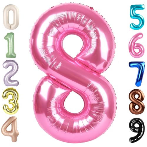 Zahlenballons Rosa 8 Geburtstag Luftballons für Mädchen Jungen, 40 Zoll 8 Geburtstag Dekorationen Party Supplies, Happy Birthday Dekorationen für Sie Frauen von Mluchee