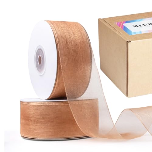 MLURCU Durchsichtiges Kupfer-Organza-Band, 3,8 cm x 91,4 m, Bronze-Chiffonband, Tüllband, transparentes Stoffband für Geschenkverpackungen, Weihnachten, Hochzeit, Blumenstrauß, Haarschleifen, Basteln von Mlurcu