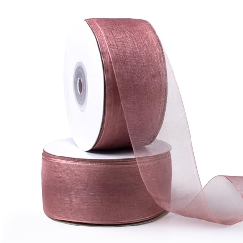 MLURCU Durchsichtiges Organza-Band, 3,8 cm x 45,7 m pro Rolle, Altrose, durchsichtiges Chiffon-Stoffband für Weihnachtsbaum, Geschenkverpackungen, Hochzeit, Blumenstrauß, Haarschleifen, Basteln von Mlurcu