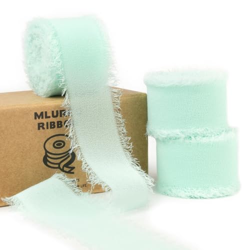 Mlurcu Aqua-Chiffonband, handgefertigt, Fransen, Chiffon, Seidenband, Boho, ausgefranst, für Geschenkverpackungen, Hochzeitseinladungen, Brautblumensträuße von Mlurcu