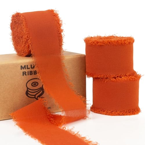 Mlurcu Chiffonband, handgefertigt, Fransen, Chiffon, Seidenband, Boho, ausgefranst, Terrakotta-Band für Geschenkverpackungen, Hochzeitseinladungen, Brautblumensträuße von Mlurcu