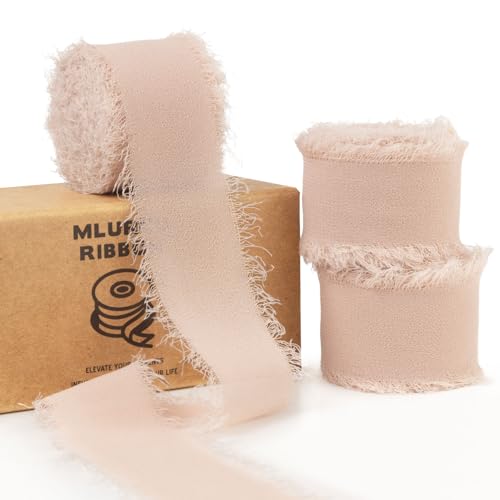 Mlurcu Chiffonband, handgefertigt, Fransen, Chiffon, Seidenband, Boho, ausgefranst, warmes beigefarbenes Band für Geschenkverpackungen, Hochzeitseinladungen, Brautblumensträuße von Mlurcu