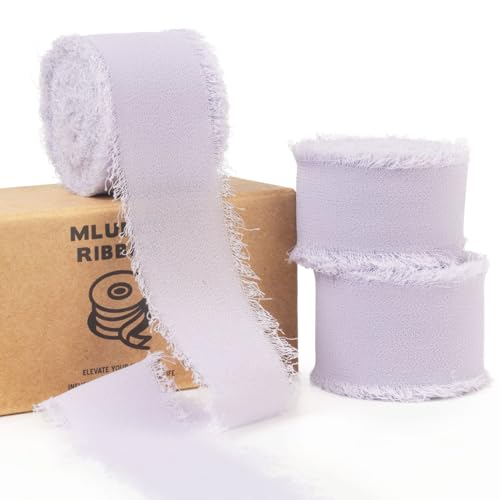 Mlurcu Misty Lilac Ribbon Hellviolettes Chiffonband, 2,5 cm x 20,5 m, Boho, ausgefranstes Band, handgefertigt, Fransen, Chiffon, Seidenband für Geschenkverpackungen, Hochzeitseinladungen, von Mlurcu