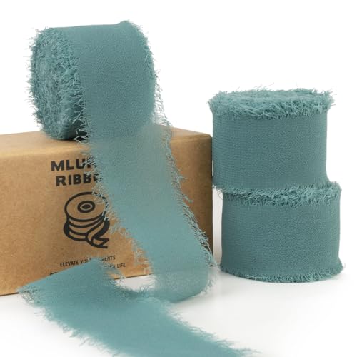 Mlurcu Nlie Blaues Chiffonband, 2,5 cm x 20,5 m, handgefertigtes Fransenband, Chiffon-Seidenband, Boho, ausgefranst, blaues Band für Geschenkverpackungen, Hochzeitseinladungen, Brautblumensträuße von Mlurcu