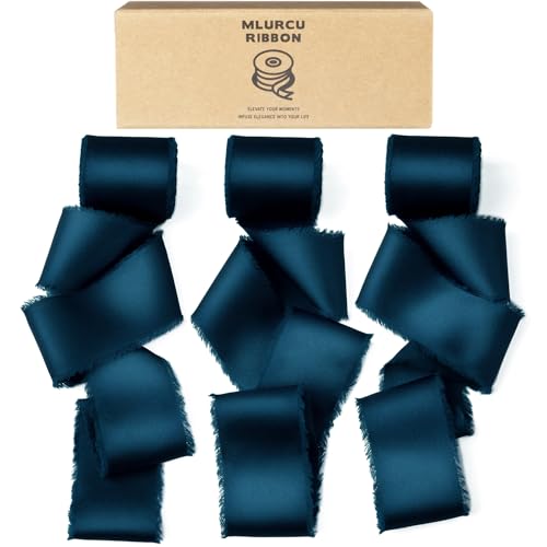 Mlurcu Seiden-Satinband, 3,8 cm x 21 m, handgefertigt, ausgefranst, Chiffon-Stoffband, dunkelblaues Band für Geschenkverpackungen, Blumenstrauß, Hochzeitseinladung, Babyparty, Heimdekoration von Mlurcu