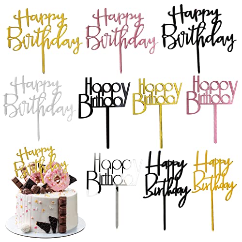 10 Stück Happy Birthday Tortendeko Set, Cake Topper Geburtstag, Acryl Tortendeko, Wiederverwendbarcake Cake Topper Geburtstag für Mädchen, Kinder, Mutter(6 Farben) von Mmgoqqt