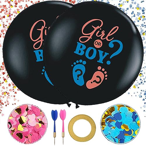 2 Stück Gender Reveal Ballon, 36 Zoll Großer Boy or Girl Ballon Mit Rosa und Blauem Konfetti, Dart, Seidenband, Geschlechter Offenbaren Latexballon für Gender Reveal Party von Mmgoqqt
