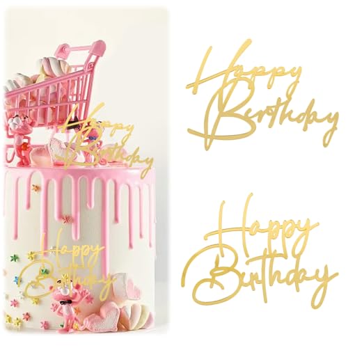 2 Stück Happy Birthday Cake Topper Acryl Glitzer Kuchen Topper Geburtstag Kuchen Topper Kuchen Dekoration Party Supplies für Kinder oder Erwachsene Gold von Mmgoqqt