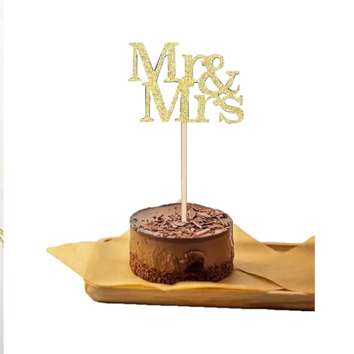 24Stück Holz Cake Topper Hochzeit, Mr und Mrs Deko Hochzeit Tortenstecker, für Hochzeit Jubiläum Verlobung Antrag, Topper Brautdusche Kuchen Dekorationen Partyzubehör von Mmgoqqt