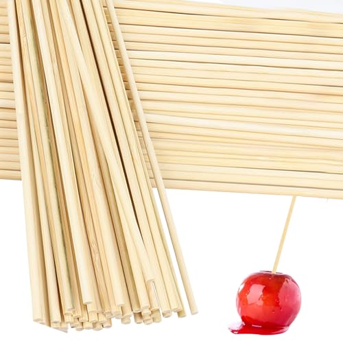 50 Stück Holzstäbchen Rund, Holzstab 300mm x 3mm, zum Basteln Rundholz Holzstab, Zuckerwattestäbe Stäbchen Natürlicher Bambusstäbe, für DIY Faschingsdeko, Hochzeit Geschenke von Mmgoqqt