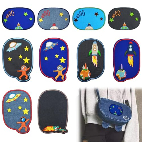 Flicken zum Aufbügeln Kinder, 10 Stück Farbmischung Patches Zum Aufbügeln Set, Universum Aufnäher Repair Patches Kit, Bügelflicken für Jacken, Jeans, Rucksäcke, Kleidung von Mmgoqqt