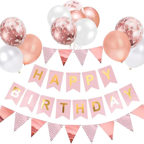 Geburtstag Dekoration, Rose Gold Geburtstag Party Supplies Einschließlich Happy Birthday Banner Dreieck Flagge Wimpelkette Konfetti Ballons Latex Ballons von Mmgoqqt