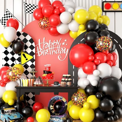 Luftballons Kit, Rot und Schwarz Weiß Luftballons Girlande Kit, Ballon für Jungen Geburtstag Babyparty Rennauto Thema Party Dekorationen Supplies von Mmgoqqt