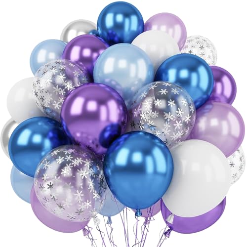 Luftballons Set, 12 Zoll Lila Blau Weiß und Silber Luftballons mit Schneeflocken Konfetti Ballons für Gril Geburtstag Party Dekoration für Kinder Winter Geburtstag Party Supplies von Mmgoqqt