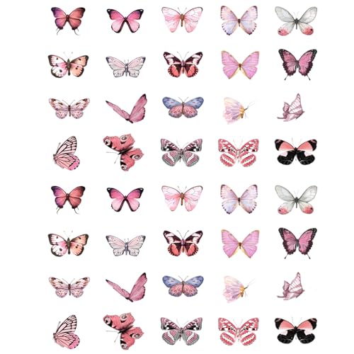 Schmetterling Aufkleber Bunte Transparente, 40 Stück Rosa Aufkleber Für Scrapbooking Kleine Scrapbook Aufkleber Set, Für DIY Dekoration, Scrapbooking, Laptop, Gepäck, Wand Und Fenster von Mmgoqqt