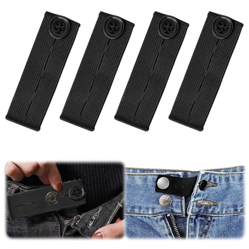 Verstellbare Taillenverlängerung, Knopfverlängerung für Jeans, elastische Taillenverlängerung, Taillenverlängerung für Hosen, kurze und schwangere Hosen, Schwarz, 4 Stück von Mmgoqqt