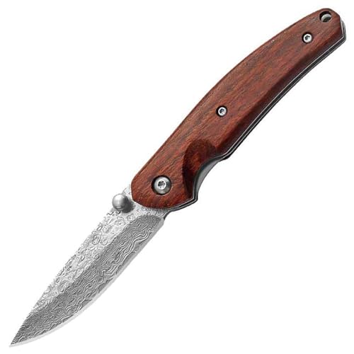 Mmoa Premium Outdoor messer Survival Tragbar taschenmesser aus damask & holz Handliches Handwerkzeuge EDC Klein Klappmesser von Mmoa