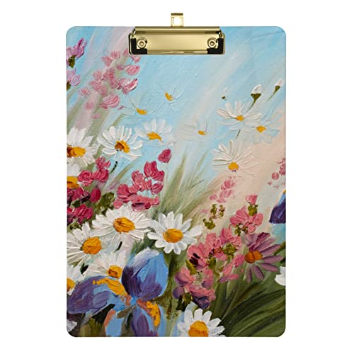 Blumen Gänseblümchen Grün Klemmbrett A4 Briefgröße Dekorative Hartfaserplatte mit niedrigem Profil Metall Silber Clip 23 x 32 cm für Studenten, Krankenschwestern, Büro von Mnrsuu