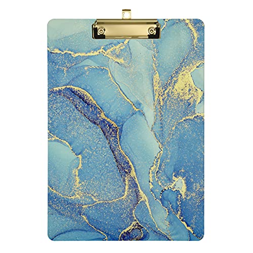 Gold & Blau Marmor Vintage Klemmbrett A4 Briefgröße Dekorative Hartfaserplatte mit niedrigem Profil Metall Gold Clip 23 x 32 cm für Studenten, Krankenschwestern, Büro von Mnrsuu