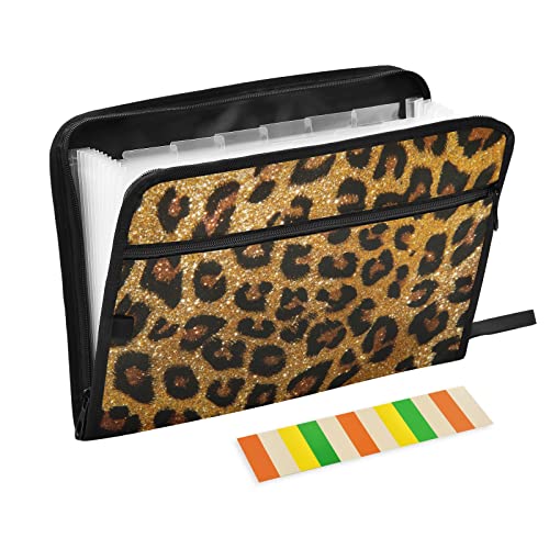 Leopard Fächermappe Dokumententasche Akten Organizer A4 für Klassenzimmer, Zuhause, Büro und Reisen, Leopardenmuster, Glitzer von Mnrsuu