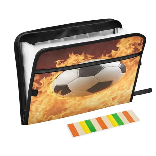 Aktenordner mit 13 Fächern, Motiv: Feuerhintergrund, Fußball, Fächermappe mit Vordertasche, tragbare Business-Dateiaufbewahrung, Dokumenten-Organizer, Ordner mit Reißverschluss Aktenordner mit 13 Fächern, Motiv: Feuerhintergrund, Fußball, Fächermappe mit Vordertasche, tragbare Business-Dateiaufbewahrung, Dokumenten-Organizer, Ordner mit Reißverschluss von Mnsruu