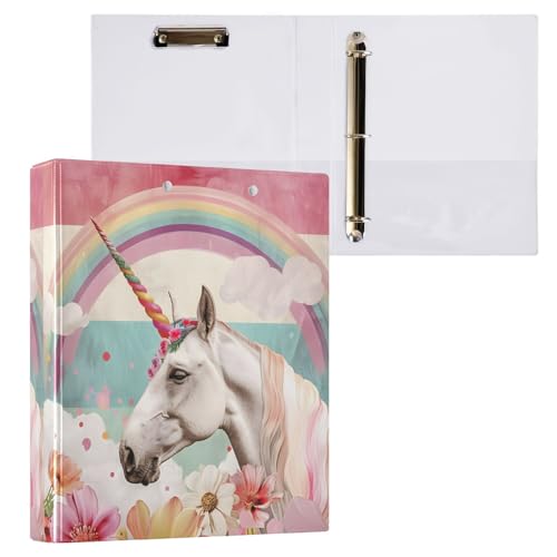 Aktenordner mit 3 Ringen, Einhorn-Blumen, Wolken, Regenbogenfarben, hält 200 Blatt, Aktenaufbewahrung für Damen, Herren, Schule, Bürobedarf Aktenordner mit 3 Ringen, Einhorn-Blumen, Wolken, Regenbogenfarben, hält 200 Blatt, Aktenaufbewahrung für Damen, Herren, Schule, Bürobedarf von Mnsruu