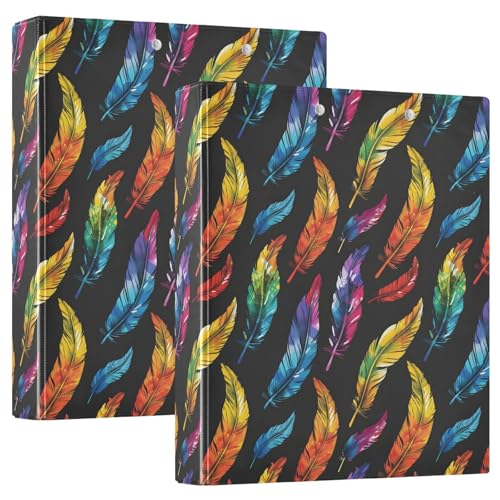 Buntes Federmuster, 3-D-Ringbuch, A4, 2 Stück mit 200 Blatt, für Kinder, Schulbedarf, Damen, Herren, Büro Buntes Federmuster, 3-D-Ringbuch, A4, 2 Stück mit 200 Blatt, für Kinder, Schulbedarf, Damen, Herren, Büro von Mnsruu