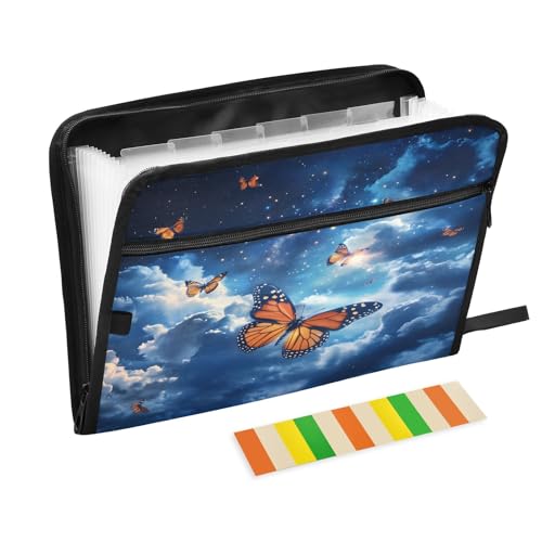 Butterfly Sky Fächermappe mit 13 Fächern, Fächermappe mit Vordertasche, tragbare Business-Aktenaufbewahrung, Dokumenten-Organizer, Ordner mit Reißverschluss Butterfly Sky Fächermappe mit 13 Fächern, Fächermappe mit Vordertasche, tragbare Business-Aktenaufbewahrung, Dokumenten-Organizer, Ordner mit Reißverschluss von Mnsruu
